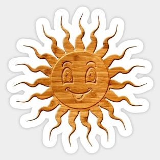 Cute Wood Carved Sun Face Drawing Sticker